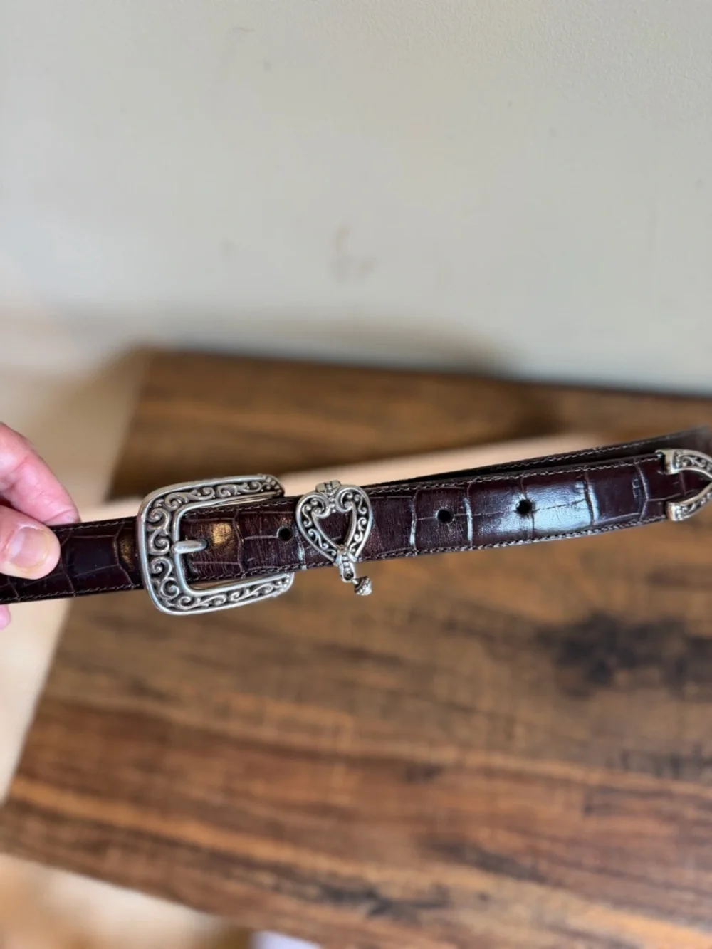 Brighton Womens Belt Brown Leather Belt Silver Buckle Heart large